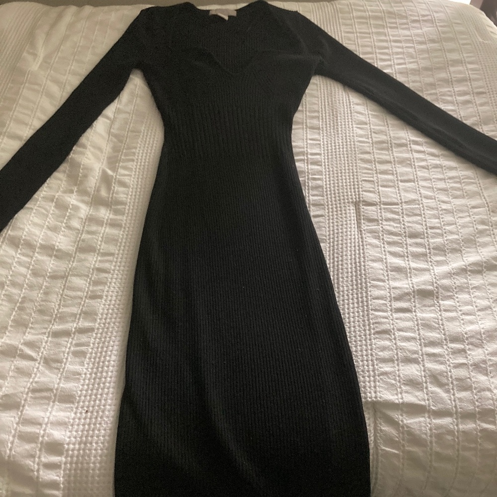 black rib-knit sweater dress